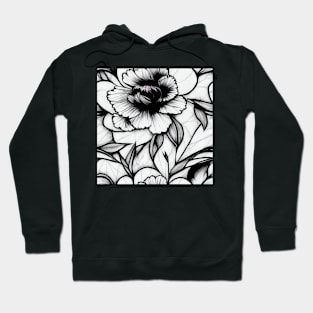 Vintage Floral Cottagecore  Romantic Flower Peony Design Black and White Hoodie